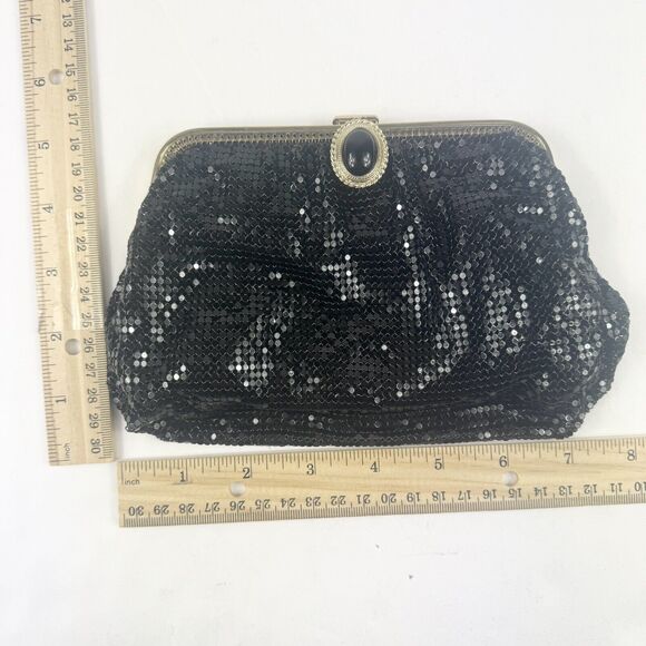 VTG Whiting & Davis Clutch Purse Black Metal Mesh Beaded Closure Chain Strap USA - Picture 6 of 15